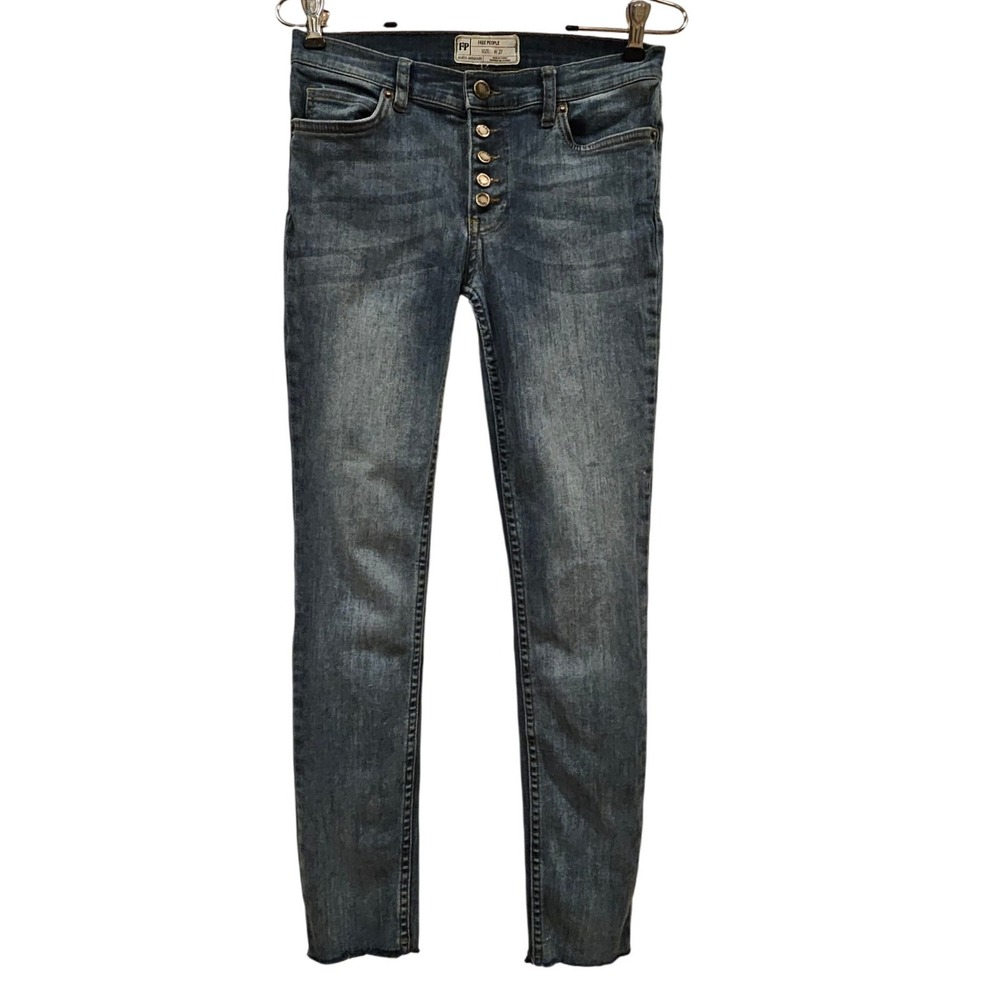 Free People Women's Button Fly High Rise Skinny Jeans Blue Wash Size 27